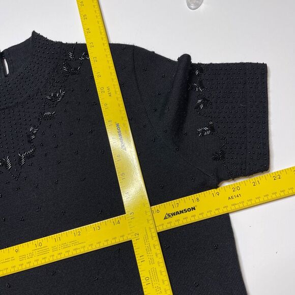 Vintage Style Size Large Retro 50s Black Beaded Wool Blend Sweater Short Sleeve - Picture 8 of 8